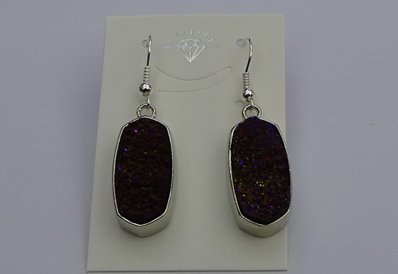 NGE5126 10*22mm - 12*25mm freeform plated druzy quartz earrings