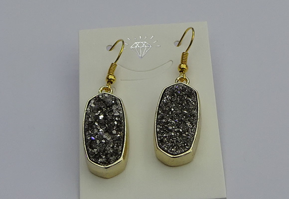 NGE5131 10*22mm - 12*25mm freeform plated druzy quartz earrings
