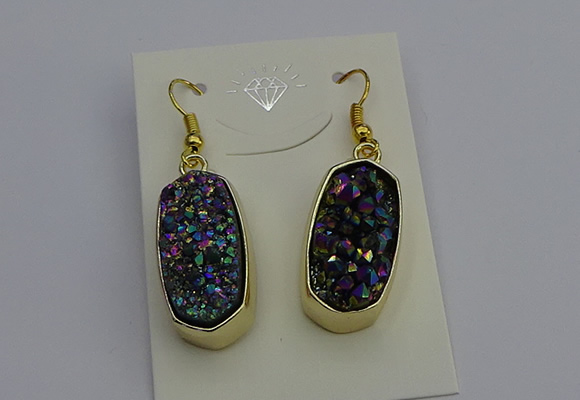 NGE5134 10*22mm - 12*25mm freeform plated druzy quartz earrings