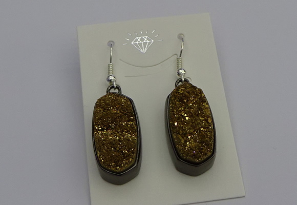 NGE5142 10*22mm - 12*25mm freeform plated druzy quartz earrings