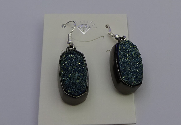 NGE5143 10*22mm - 12*25mm freeform plated druzy quartz earrings