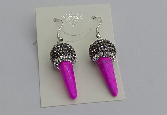 NGE5165 10*30mm faceted cone white howlite turquoise earrings