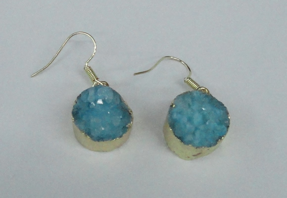 NGE69 15mm coin druzy agate gemstone earrings wholesale