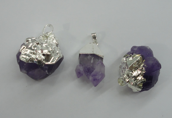 NGP1092 18*25mm - 25*40mm faceted nuggets amethyst pendants