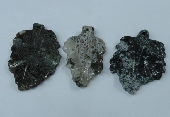 NGP1439 35*50mm - 45*60mm carved leaf moss agate pendants wholesale
