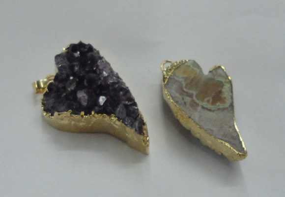 NGP1448 20*40mm - 28*45mm heart druzy amethyst gemstone pendants