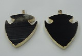 NGP1451 47*57mm arrowhead black agate gemstone pendants wholesale