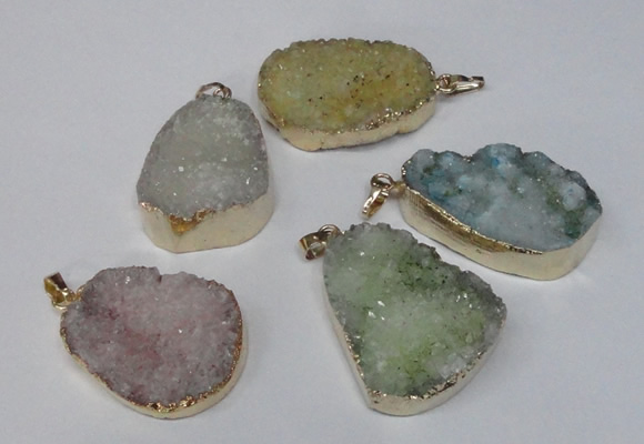 NGP1514 20*30mm - 25*35mm freeform plated druzy agate pendants