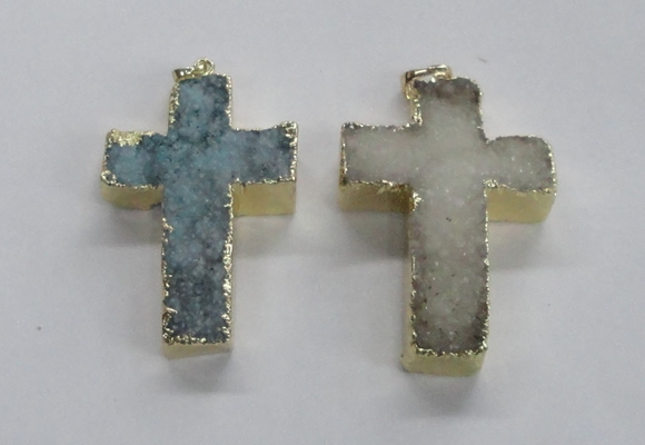 NGP1686 30*45mm - 32*50mm cross druzy agate pendants wholesale
