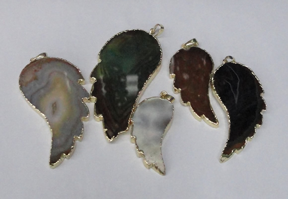 NGP1695 20*40mm - 35*70mm carved leaf agate gemstone pendants