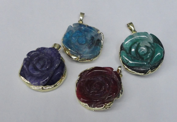 NGP1696 28*30mm - 30*32mm carved flower agate gemstone pendants