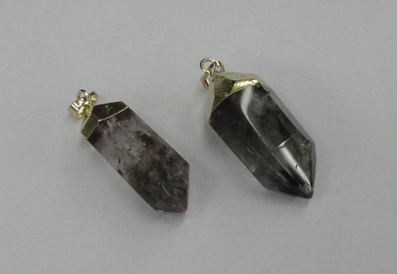 NGP1903 13*30mm - 15*38mm faceted nuggets green phantom quartz pendants