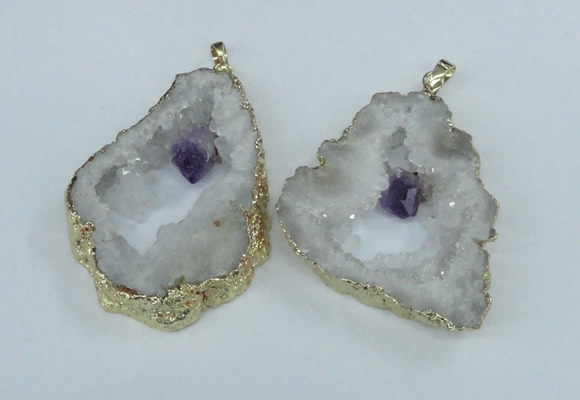 NGP1950 30*40mm - 45*55mm freeform druzy agate & amethyst pendants