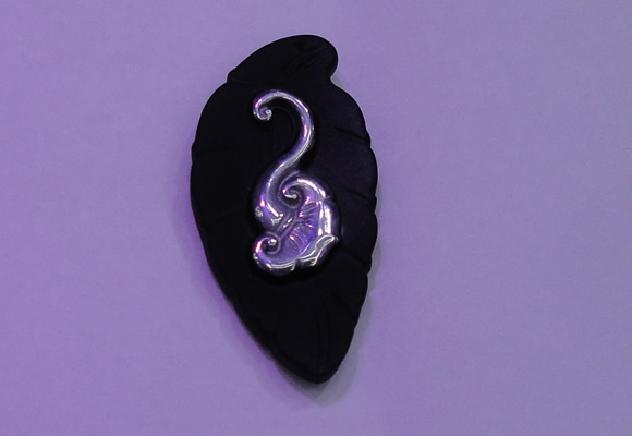NGP2000 22*45mm carved silver plated matte black obsidian pendants