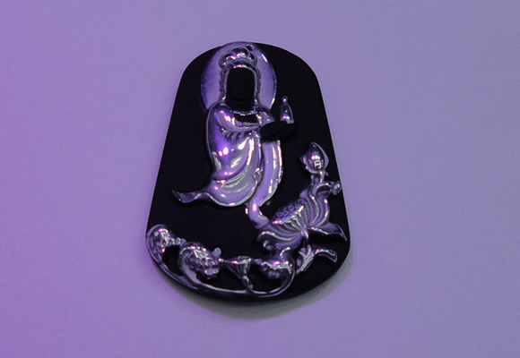 NGP2030 40*60mm carved silver plated matte black obsidian pendants