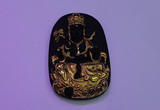 NGP2034 40*65mm carved gold plated matte black obsidian pendants