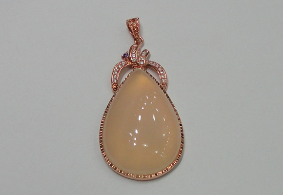 NGP2138 27*50mm agate gemstone pendants with crystal pave alloy settings
