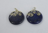 NGP2622 40mm flat round lapis lazuli gemstone pendants wholesale