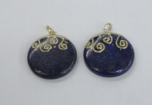 NGP2622 40mm flat round lapis lazuli gemstone pendants wholesale