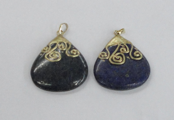 NGP2624 40*45mm flat teardrop lapis lazuli gemstone pendants wholesale