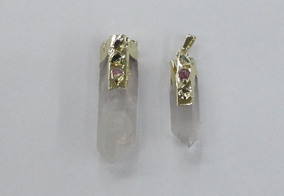 NGP2632 12*35mm - 15*40mm sticks white crystal & amethyst pendants