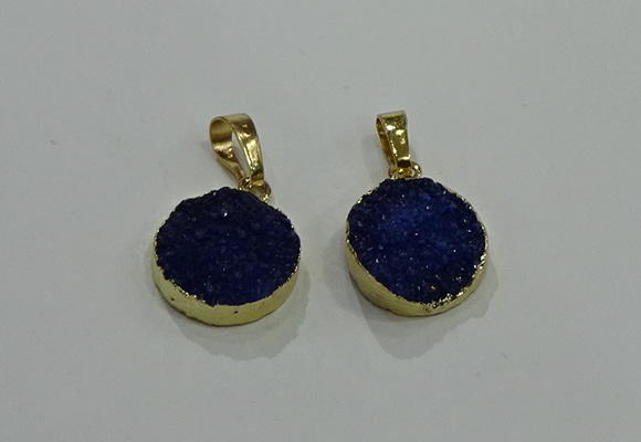 NGP2672 14mm - 15mm coin druzy quartz gemstone pendants
