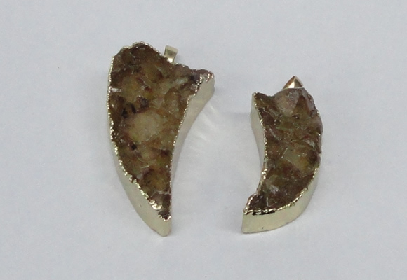 NGP2685 15*30mm - 25*45mm horn druzy citrine pendants