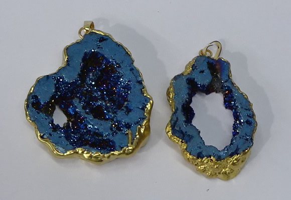 NGP3144 25*35mm - 40*50mm freeform plated druzy agate pendants