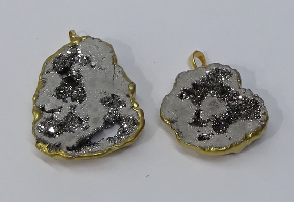 NGP3145 25*35mm - 40*50mm freeform plated druzy agate pendants