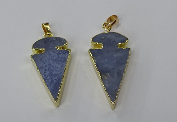 NGP3208 18*35mm - 20*40mm arrowhead blue lace agate pendants