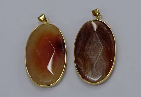 NGP3298 34*57mm faceted oval agate gemstone pendants wholesale