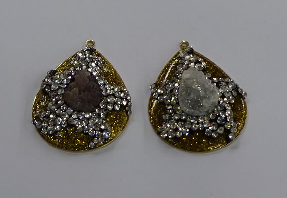 NGP3573 35*45mm flat teardrop druzy agate pendants wholesale