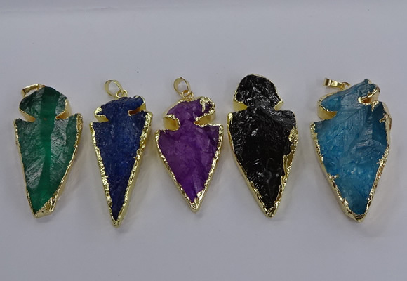 NGP3819 25*45mm - 30*60mm arrowhead dyed white crystal pendants