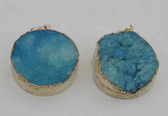 NGP4062 28mm – 30mm flat round druzy quartz pendants wholesale