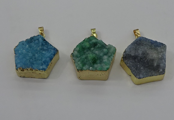 NGP4119 28*28mm - 30*30mm pentagon druzy quartz pendants wholesale