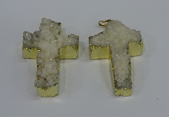 NGP4172 30*48mm - 32*50mm cross druzy quartz pendants wholesale