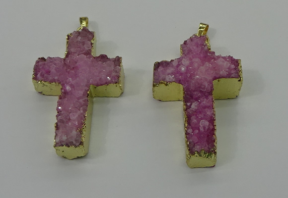 NGP4175 30*48mm - 32*50mm cross druzy quartz pendants wholesale