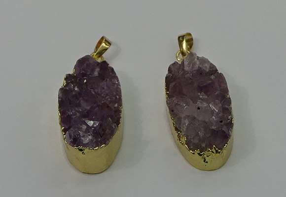 NGP4242 18*35mm oval druzy amethyst pendants wholesale