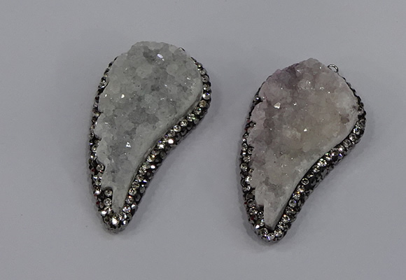 NGP4313 20*40mm - 25*50mm wing-shaped druzy quartz pendants