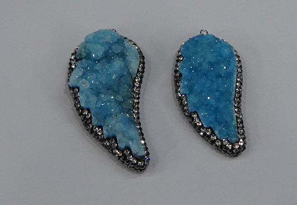 NGP4317 20*40mm - 25*50mm wing-shaped druzy quartz pendants