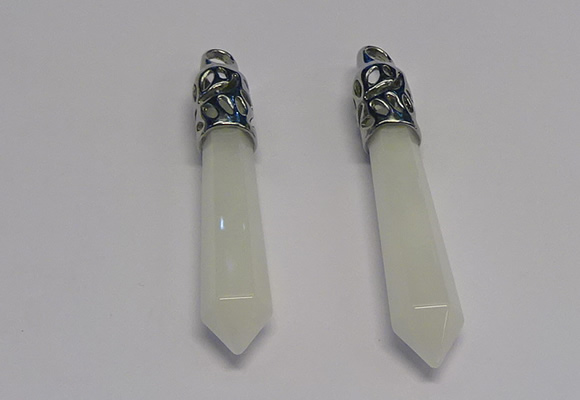 NGP5414 10*65mm sticks white jade gemstone pendants wholesale