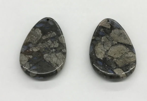 NGP5529 35*55mm flat teardrop grey opal gemstone pendants
