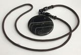 NGP5676 Agate flat round pendant with nylon cord necklace