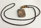 NGP5691 Rainforest agate rectangle pendant with nylon cord necklace