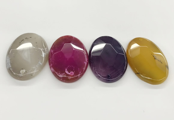 NGP5820 32*50mm faceted oval agate gemstone pendants wholesale