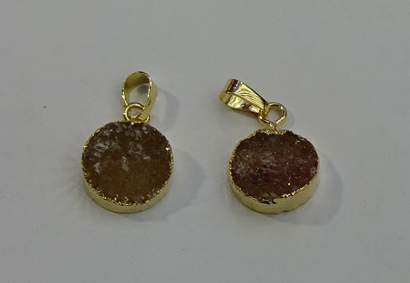 NGP6077 14mm - 15mm flat round druzy agate pendants