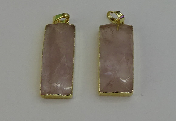 NGP6199 14*30mm - 15*38mm faceted rectangle rose quartz pendants