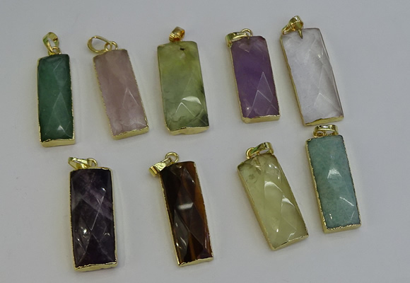 NGP6212 14*30mm - 15*38mm faceted rectangle mixed gemstone pendants