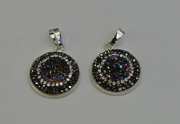 NGP6274 22mm flat round plated druzy agate pendants wholesale