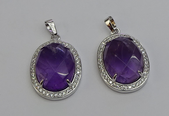 NGP6354 25*30mm oval amethyst gemstone pendants wholesale